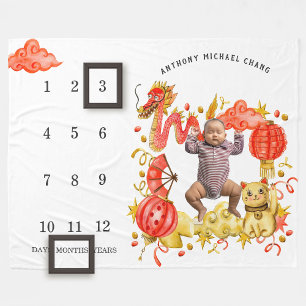 Polaire Dragon & Lucky Cat   Couverture de jalons de bébé