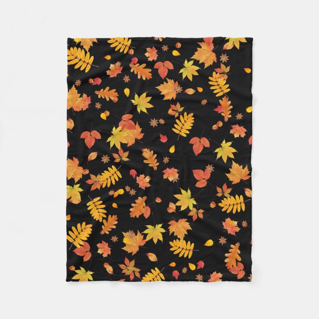 Polaire Feuilles d'automne (Noir) Toison Jetée couverture (Devant)