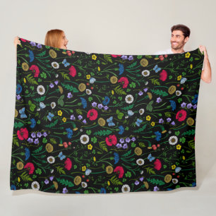 Polaire Fleurs sauvages sur couverture en toison noire