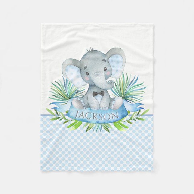 Polaire Garçons Eléphant Personnalisé Couverture bébé (Devant)