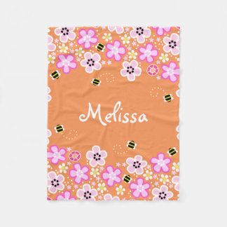 Polaire Jolie couverture fleurie et blanc d'abeilles