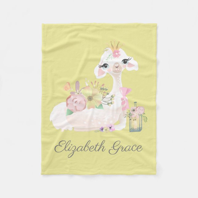 Polaire Llama jaune et blanc avec fleurs Couverture bébé (Devant)