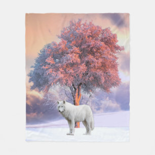 Polaire Loup blanc en hiver Couverture rose