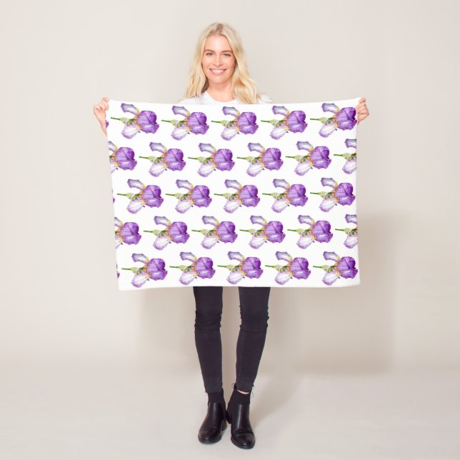 Polaire Motif Iris Violet ~ Couverture Fleece Florale Chic (En situation)