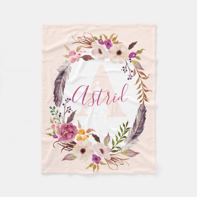 Polaire Plumes Boho aquarelle customisée couverture (Devant)