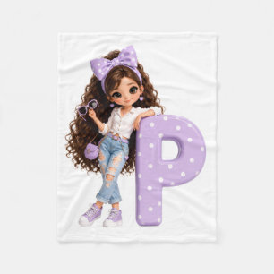 Polaire Poupée lettre P avec couverture à nœud violet