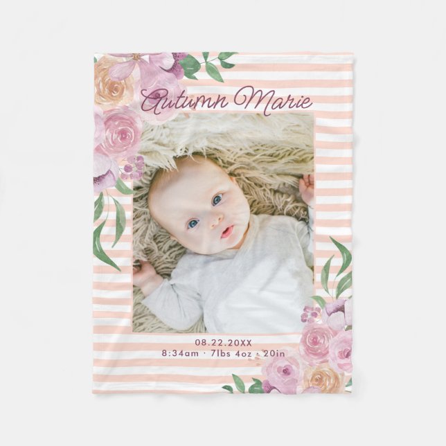 Polaire Statistiques à rayures florales Couverture bébé (Devant)