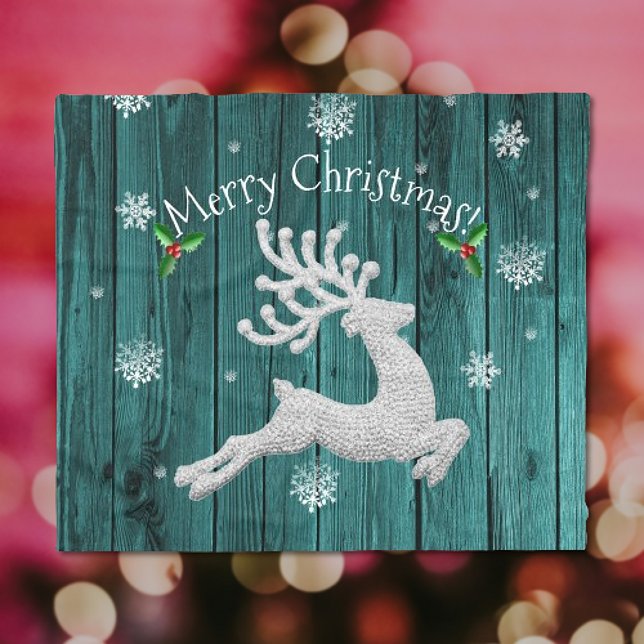 Polaire Turquoise couverture de rennes de Noël rustique (Teal Rustic Christmas Reindeer Fleece Blanket)