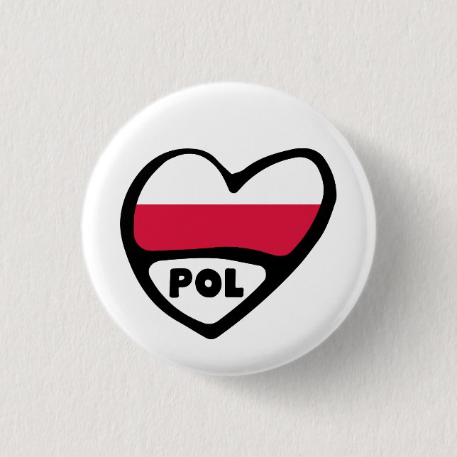 Poland Country Code Flag Heart Pin Badge, POL Button (Vorderseite)
