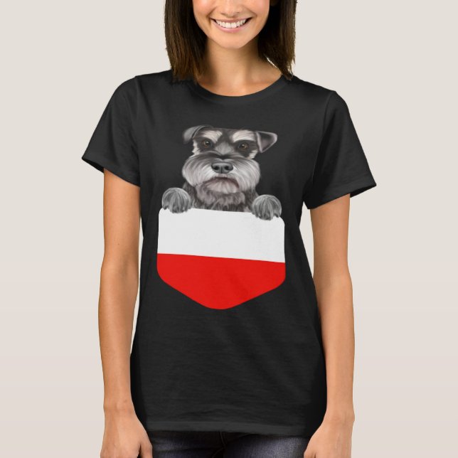 Poland Flag Miniature Schnauzer Dog In Pocket T-Shirt (Vorderseite)