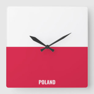 Poland National Flag Patriotic Quadratische Wanduhr