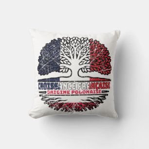 Poland Polish French France Tree Roots Flag Kissen