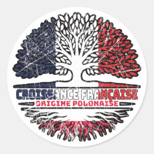 Poland Polish French France Tree Roots Flag Runder Aufkleber