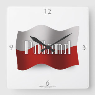 Poland Waving Flag Quadratische Wanduhr