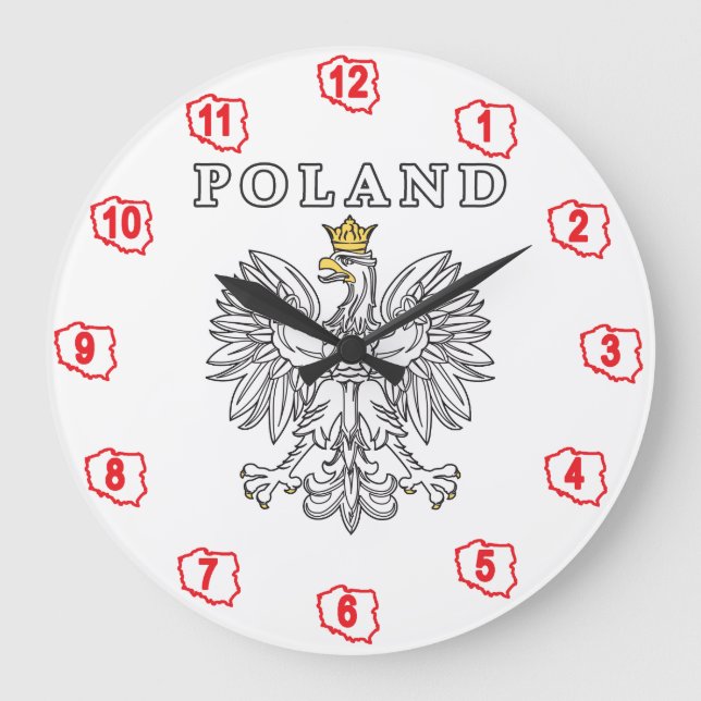 Poland With Polish Eagle Große Wanduhr (Vorderseite)