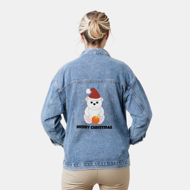 Polar Bär Frohe Weihnachts-Weihnachtsmannmütze Cus Jeansjacke (Modell)
