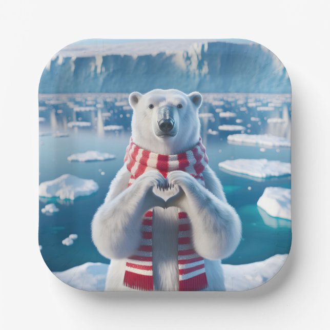 Polar Bär mit Paws als Herz Pappteller (Vorderseite)