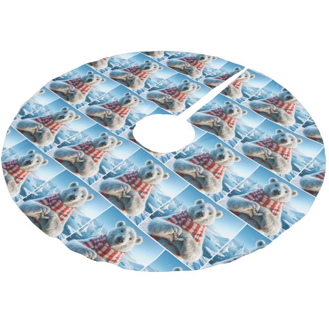 Polar Bär mit Paws als Herz Polyester Weihnachtsbaumdecke (Schrägansicht)