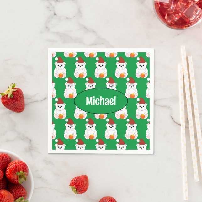 Polar Bär Weihnachten Weihnachten niedlich Grün Ih Serviette (Beispiel)