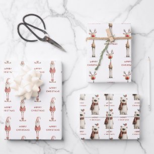 Polar-Bär-Weihnachtsmann und Rentier Weihnachten Geschenkpapier Set