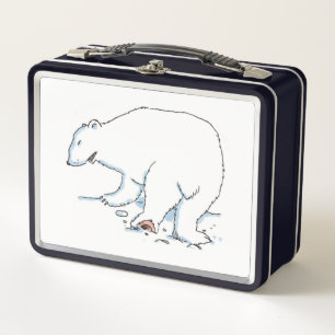 Polar Bär, weiß und schwarz Metall Brotdose