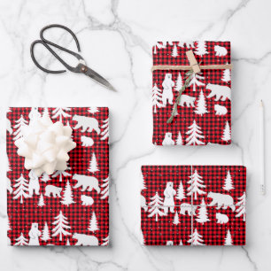 Polar-Bären-Familien-Weihnachten Roter Buffalo-Kar Geschenkpapier Set