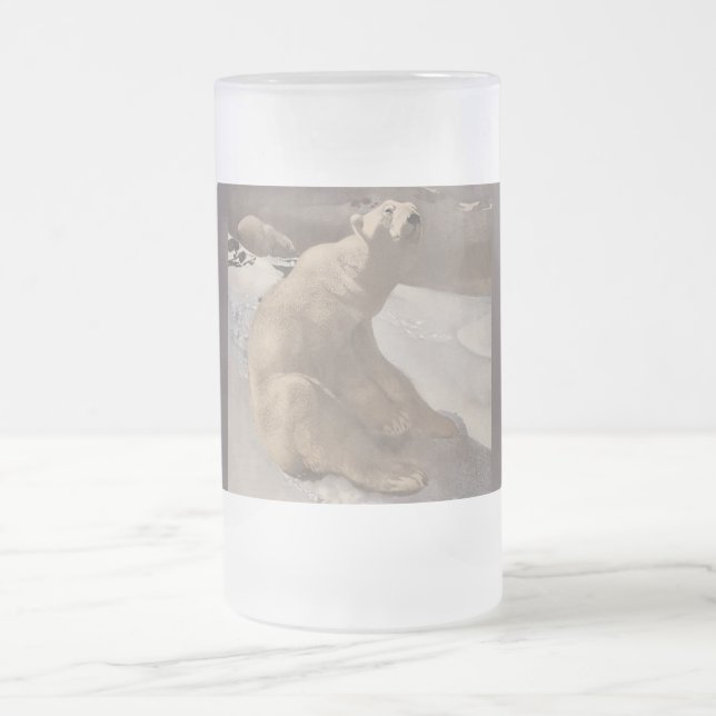 Polar Bären in Schnee Vintage Illustration Mattglas Bierglas (Mittel)