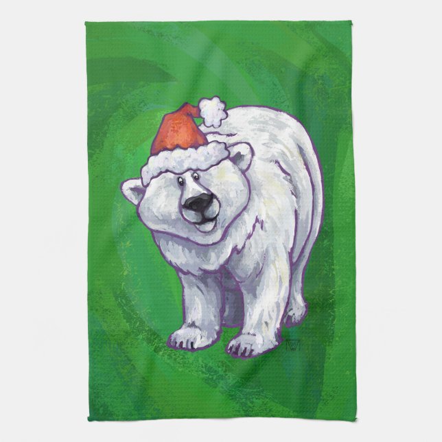 Polar Bären Weihnachten auf Grün Küchentuch (Vertikal)