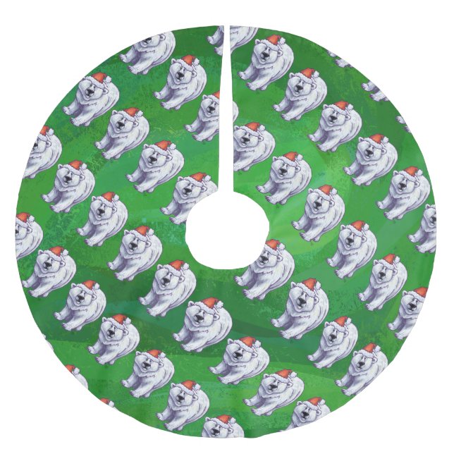 Polar Bären Weihnachten auf Grün Polyester Weihnachtsbaumdecke (Vorderseite)