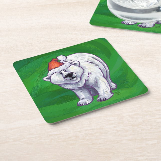 Polar Bären Weihnachten auf Grün Rechteckiger Pappuntersetzer (angewinkelt)