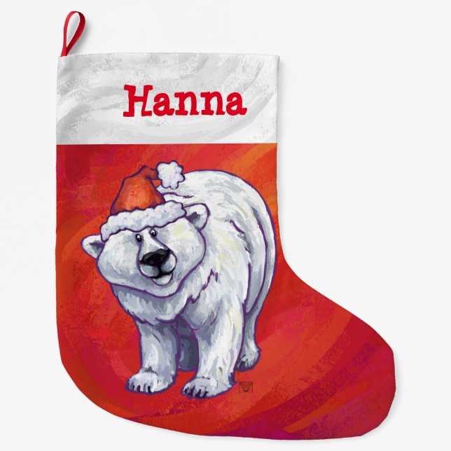 Polar Bären Weihnachten auf Rot Großer Weihnachtsstrumpf (Vorderseite)