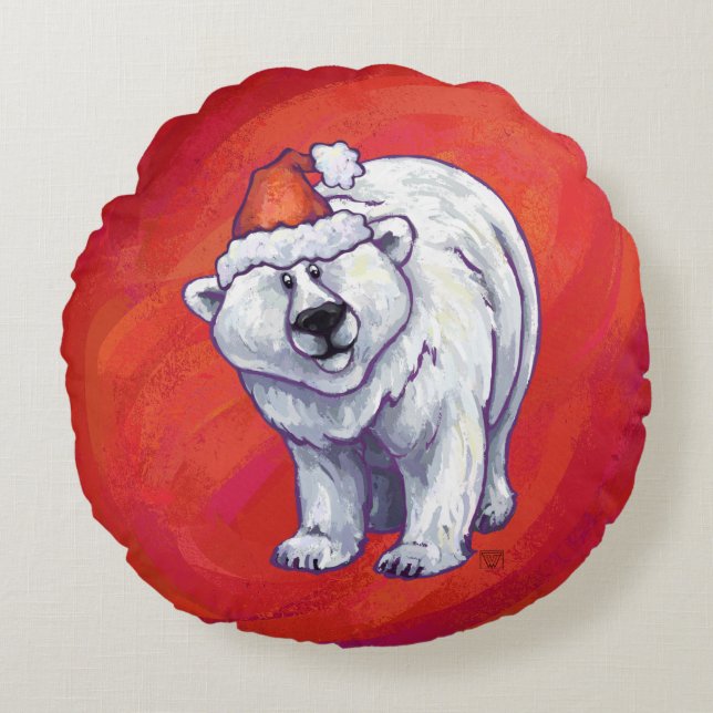 Polar Bären Weihnachten auf Rot Rundes Kissen (Vorderseite)
