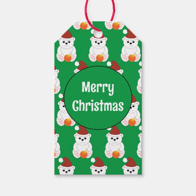 Polar Bären Weihnachten Weihnachten niedlich grün  Geschenkanhänger (Vorderseite)