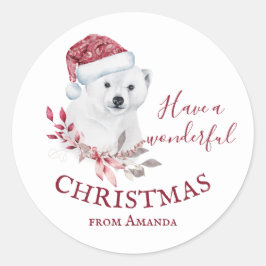 Polar Bären Weihnachtsmannmütze Frohe Weihnachten  Runder Aufkleber