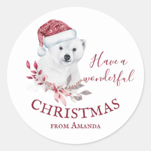 Polar Bären Weihnachtsmannmütze Frohe Weihnachten  Runder Aufkleber