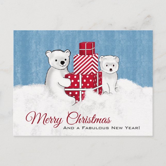 Polar Bärenjungen mit roten Weihnachtsgeschenken Postkarte (Vorderseite)