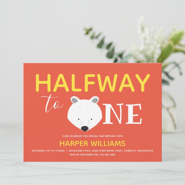 Polar Bear 6 Monate Baby Halbgeburt Einladung (Stehend Vorderseite)