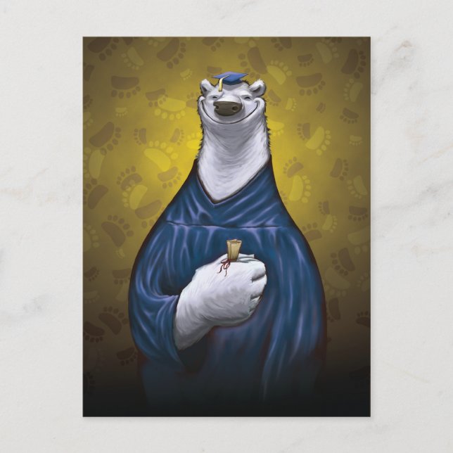 Polar Bear Abschluss Post Card Blue Ankündigungspostkarte (Vorderseite)