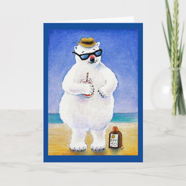 Polar Bear am tropischen Strand Grußkarte Karte (Vorderseite)