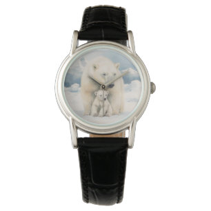 Polar Bear and Cub Arctic Elegante Armbanduhr
