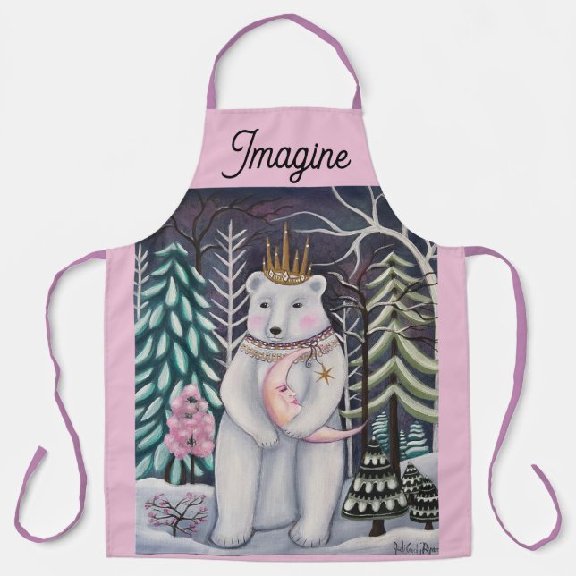 Polar Bear and Moon Winter Whimsical Art Schürze (Vorderseite)