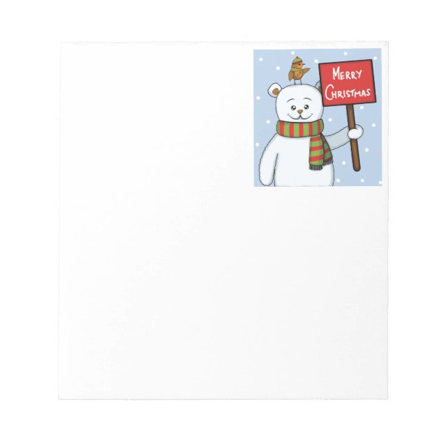 Polar Bear and Robin Christmas Greeting Notizblock (Vorderseite)
