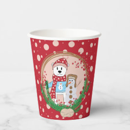 Polar Bear and Snowman Red and Pink Christmas Pappbecher
