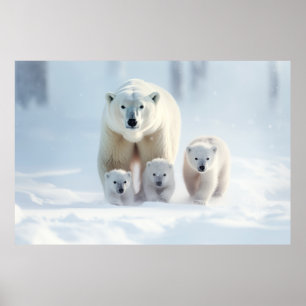 Polar Bear Animal Family Wandering Poster