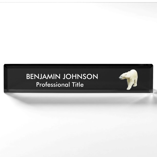 Polar Bear Animal in Black Namensplakette (Vorderseite)