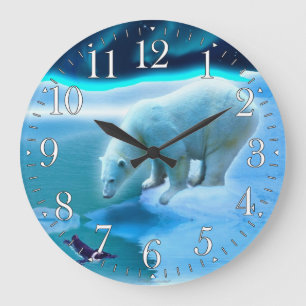Polar Bear & Arctic Penguin Aurora Kunstmuseum Große Wanduhr
