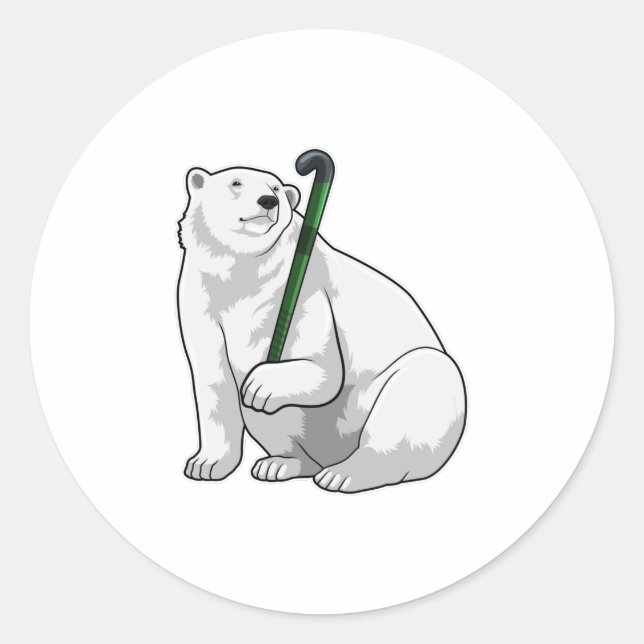 Polar bear at Hockey with Hockey stick Runder Aufkleber (Vorderseite)