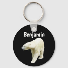 Polar Bear auf Black Personalisiert Name Schlüssel Schlüsselanhänger