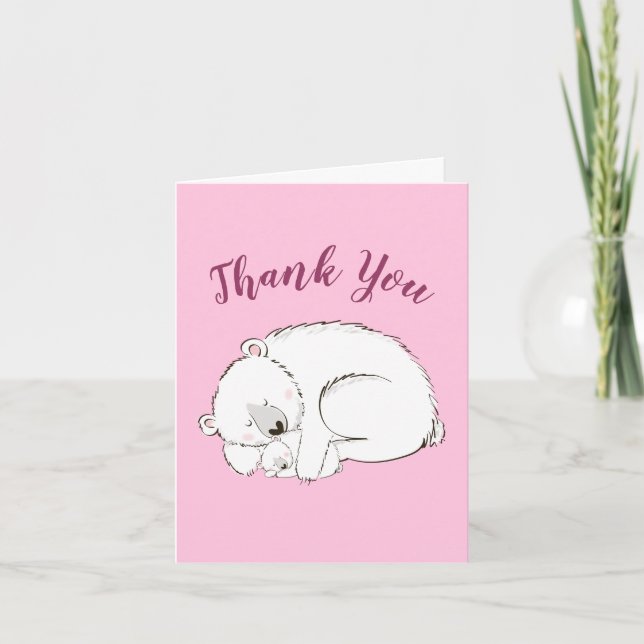 Polar Bear Baby Dusche Pink Girl Dankeskarte (Vorderseite)