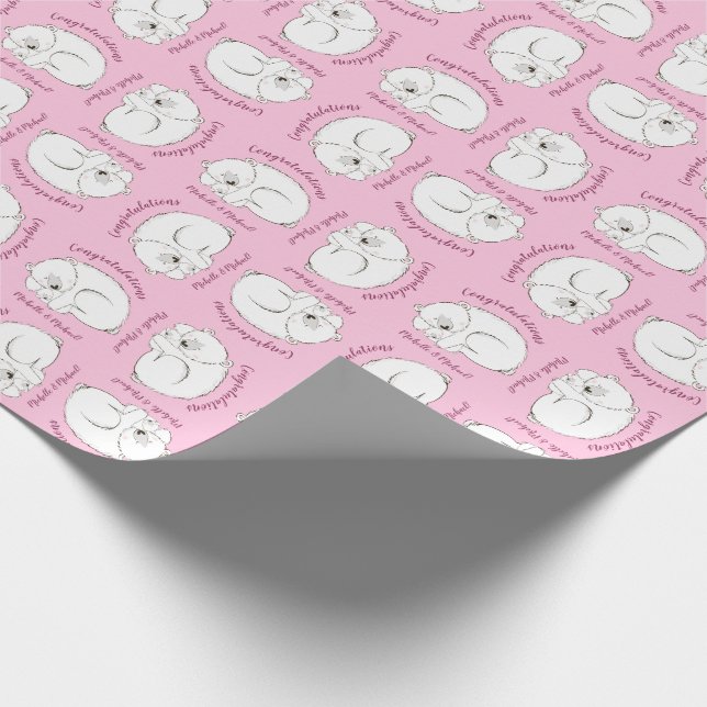 Polar Bear Baby Dusche Pink Girl Geschenkpapier (Ecke)